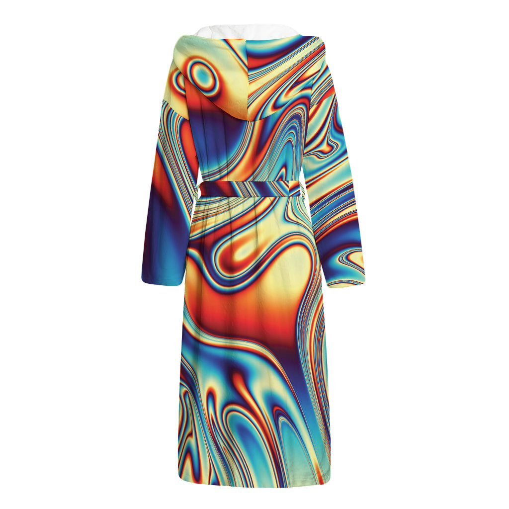 Psychedelic Wave Print Hooded Bathrobe