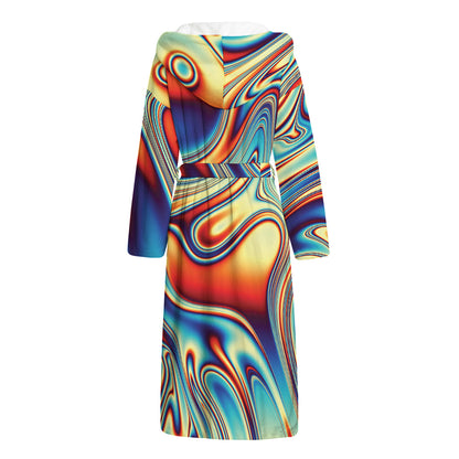 Psychedelic Wave Print Hooded Bathrobe