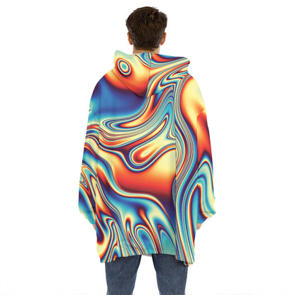 Psychedelic Wave Print Hoodie Blanket