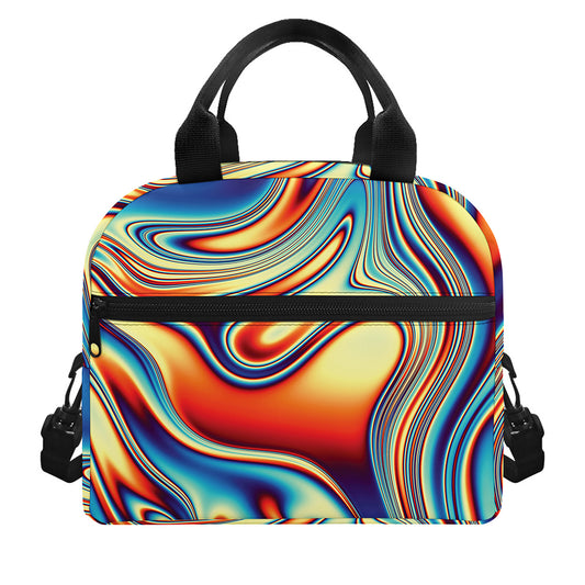 Psychedelic Wave Print Insulated Lunch Bag