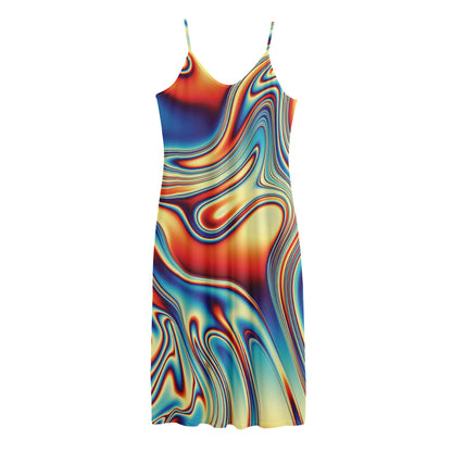 Psychedelic Wave Print Jersey Midi Cami Dress