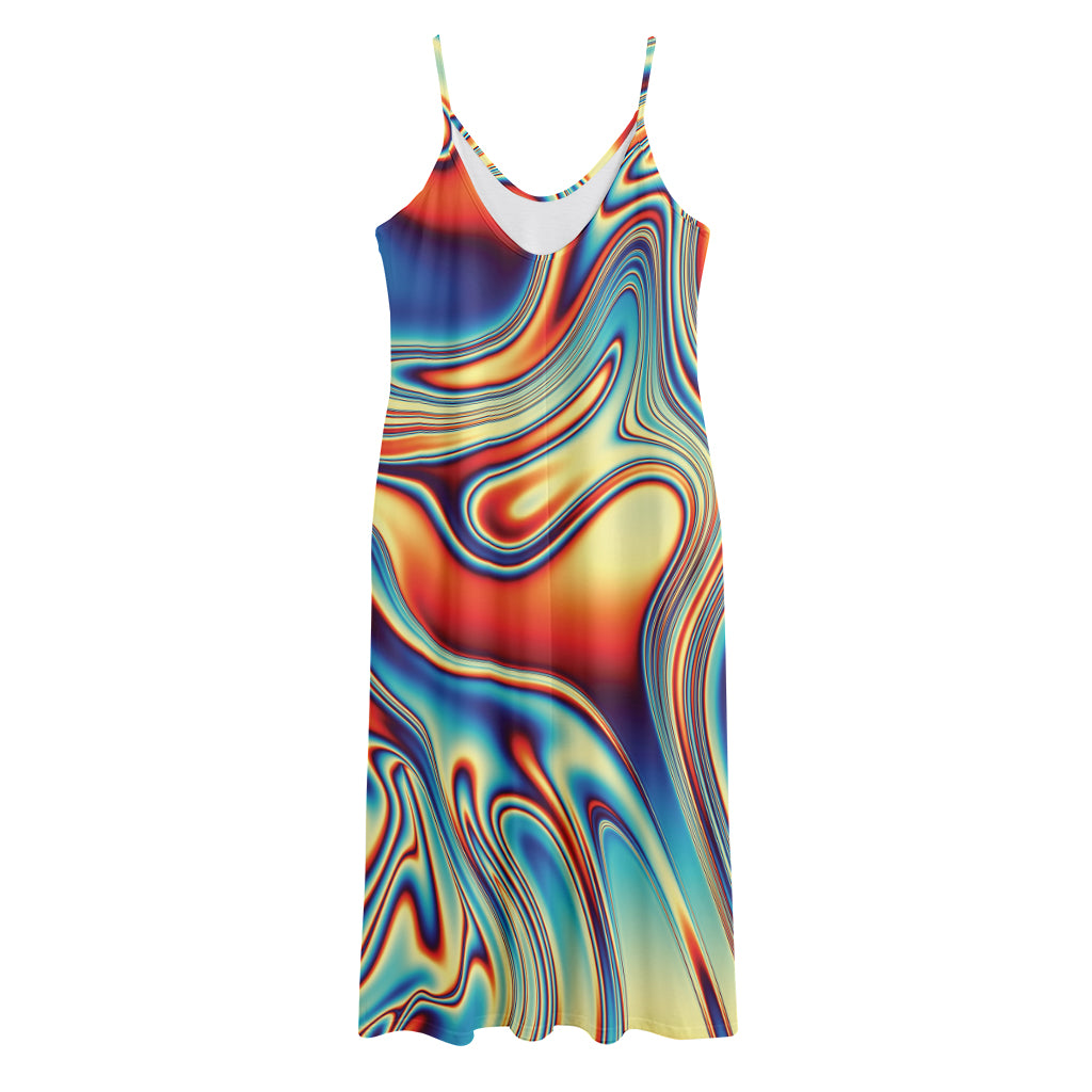 Psychedelic Wave Print Jersey Midi Cami Dress