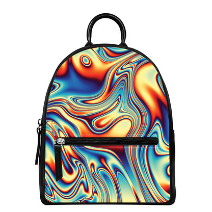 Psychedelic Wave Print Leather Backpack