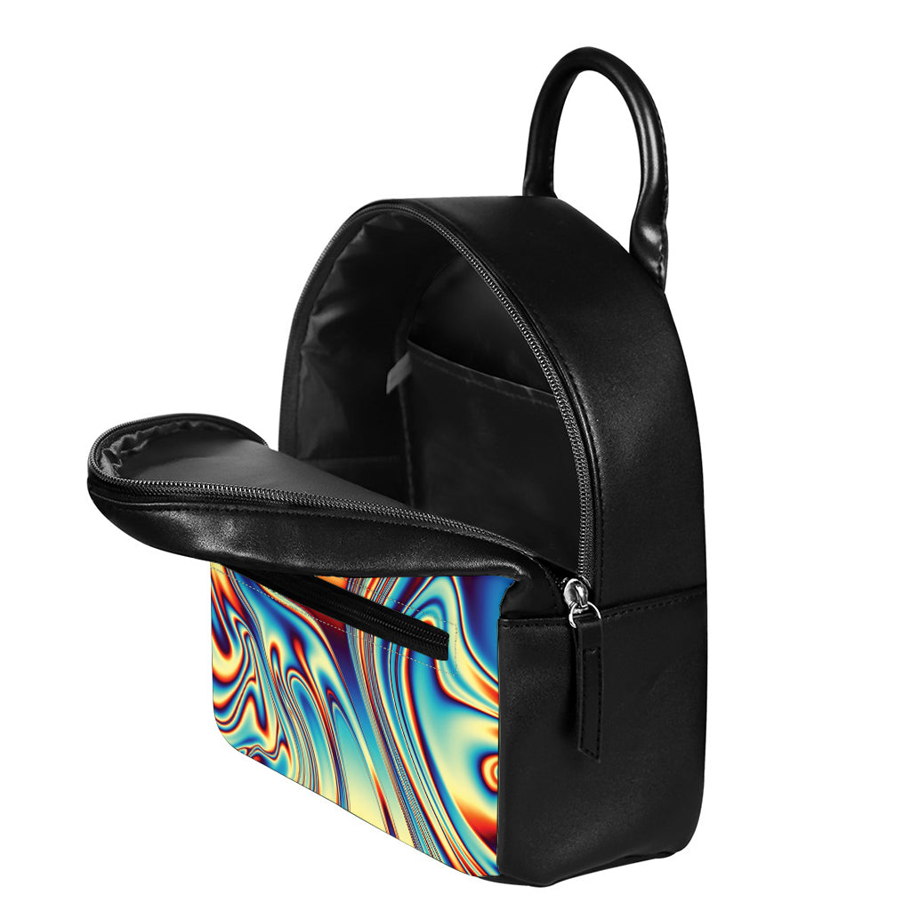 Psychedelic Wave Print Leather Backpack