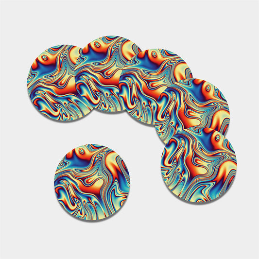 Psychedelic Wave Print Leather Coaster Set