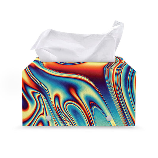 Psychedelic Wave Print Leather Tissue Box Cover