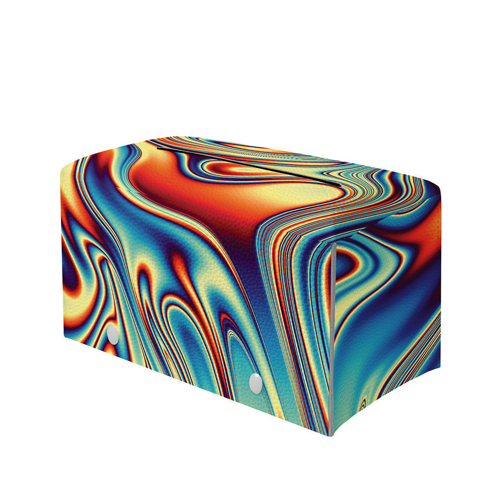 Psychedelic Wave Print Leather Tissue Box Cover