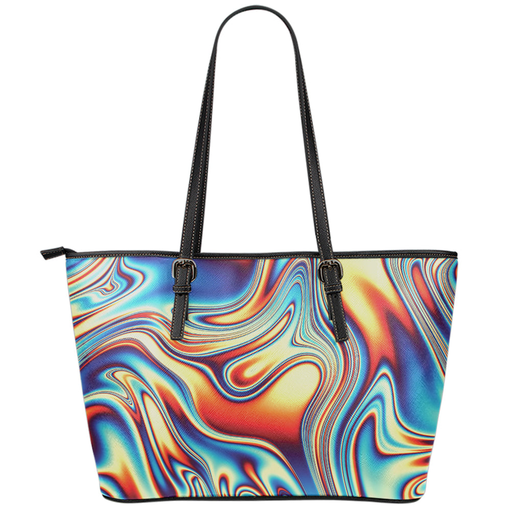 Psychedelic Wave Print Leather Tote Bag
