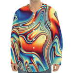 Psychedelic Wave Print Long Sleeve Baseball Jersey