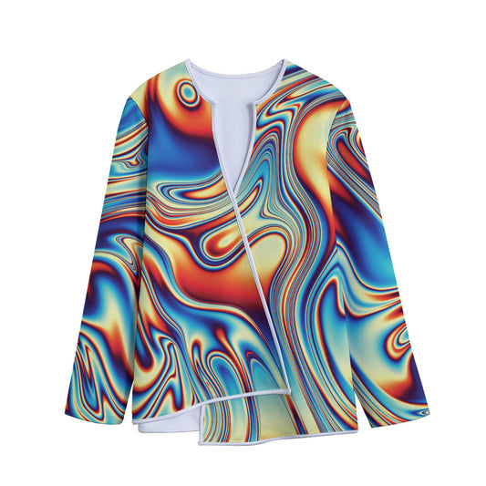 Psychedelic Wave Print Long Sleeve Short Coat