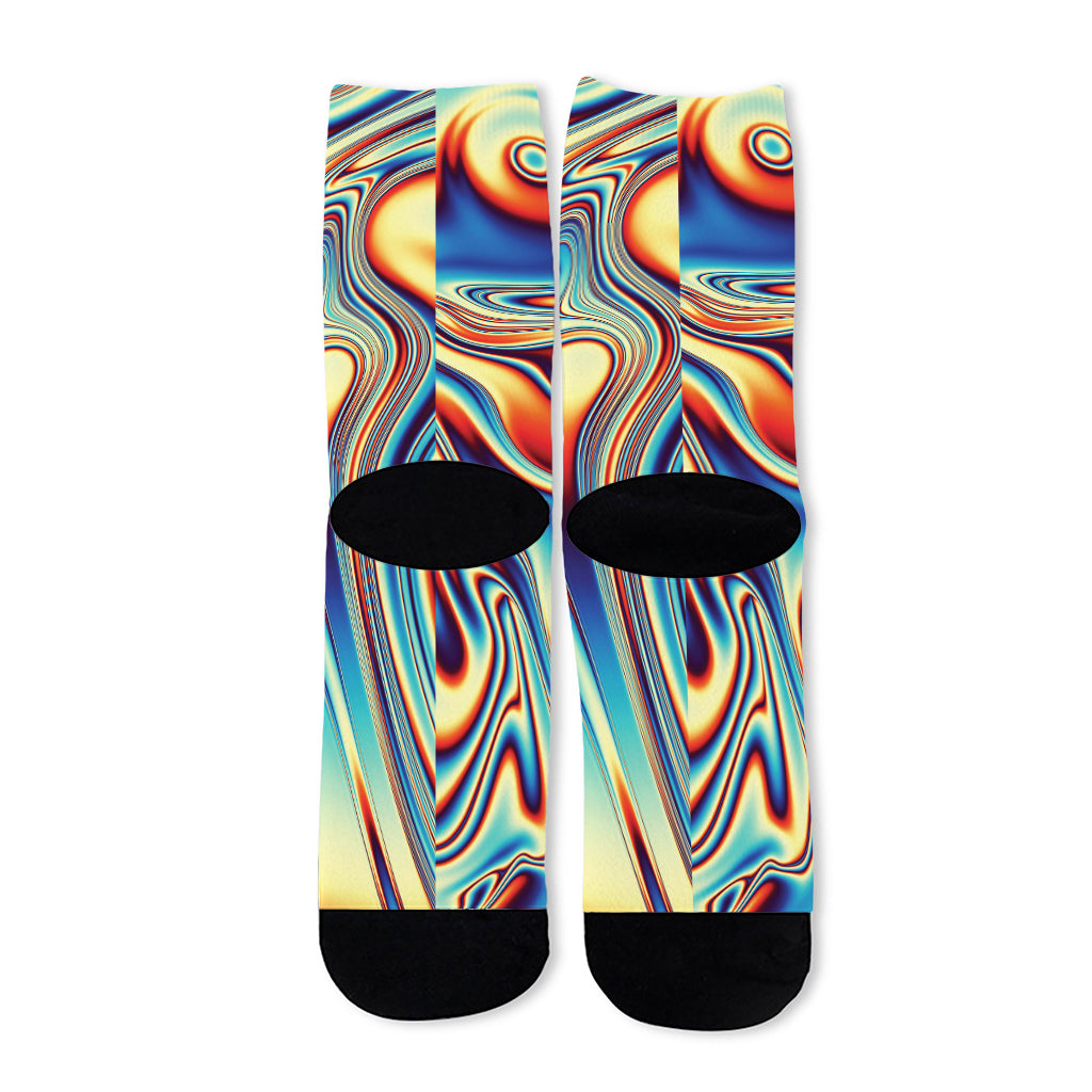 Psychedelic Wave Print Long Socks