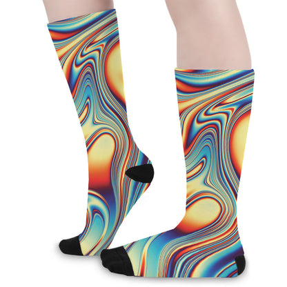 Psychedelic Wave Print Long Socks