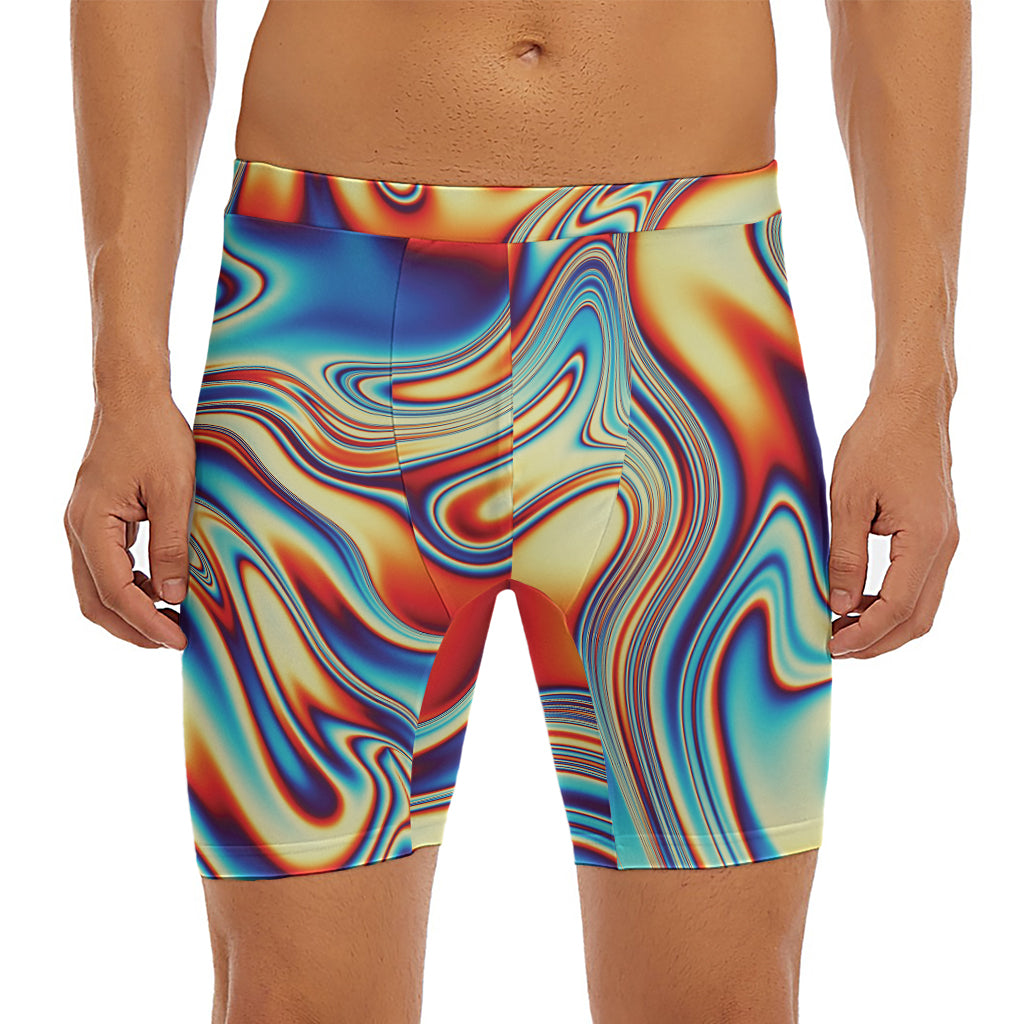 Psychedelic Wave Print Men's Long Boxer Briefs