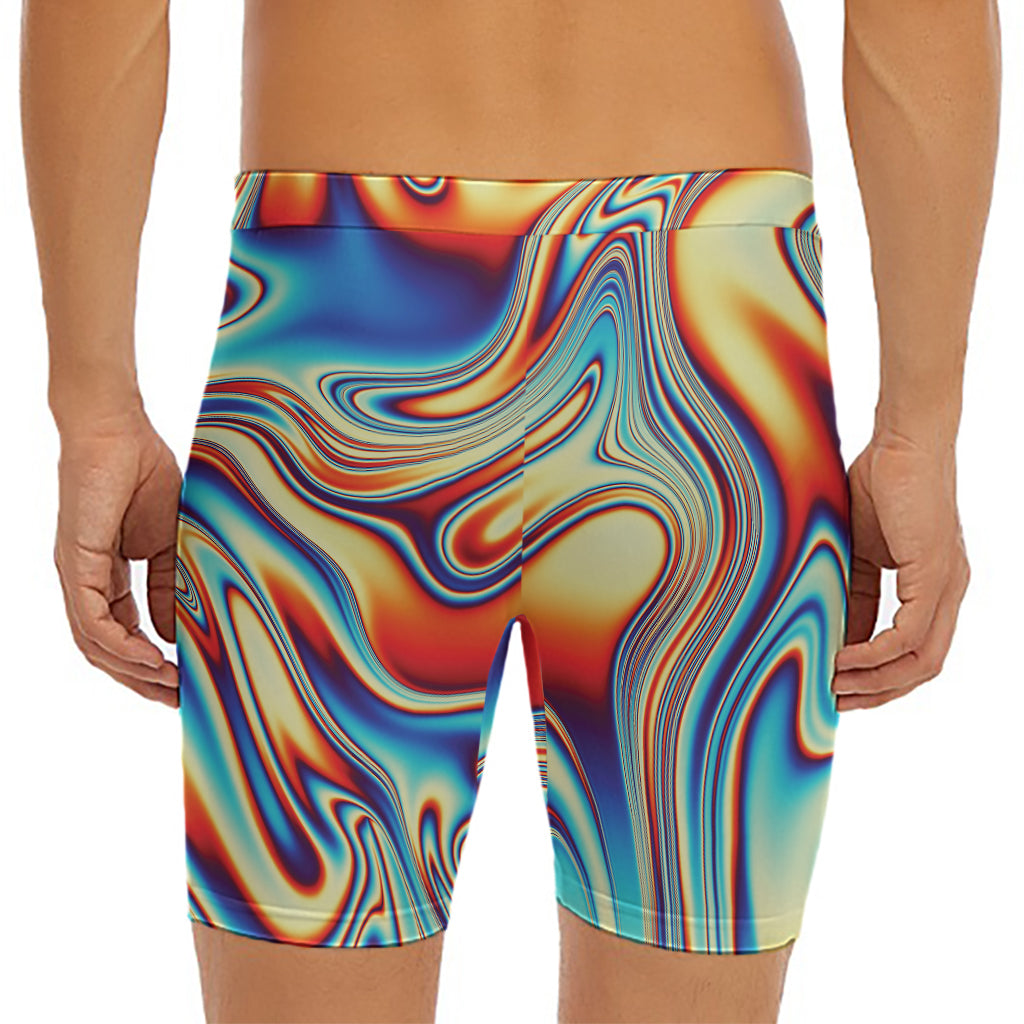 Psychedelic Wave Print Men's Long Boxer Briefs