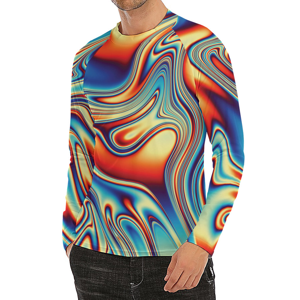 Psychedelic Wave Print Men's Long Sleeve Rash Guard