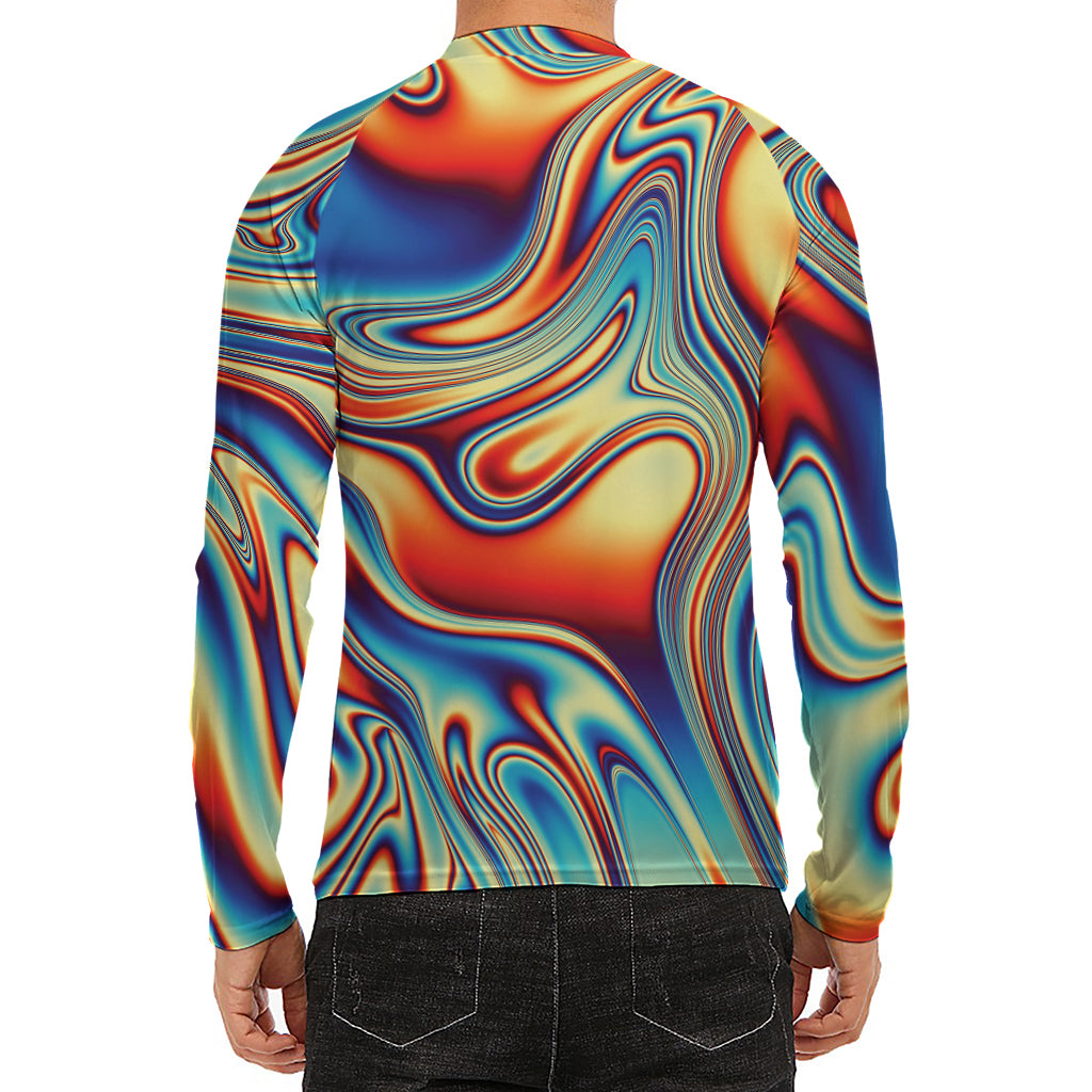 Psychedelic Wave Print Men's Long Sleeve Rash Guard