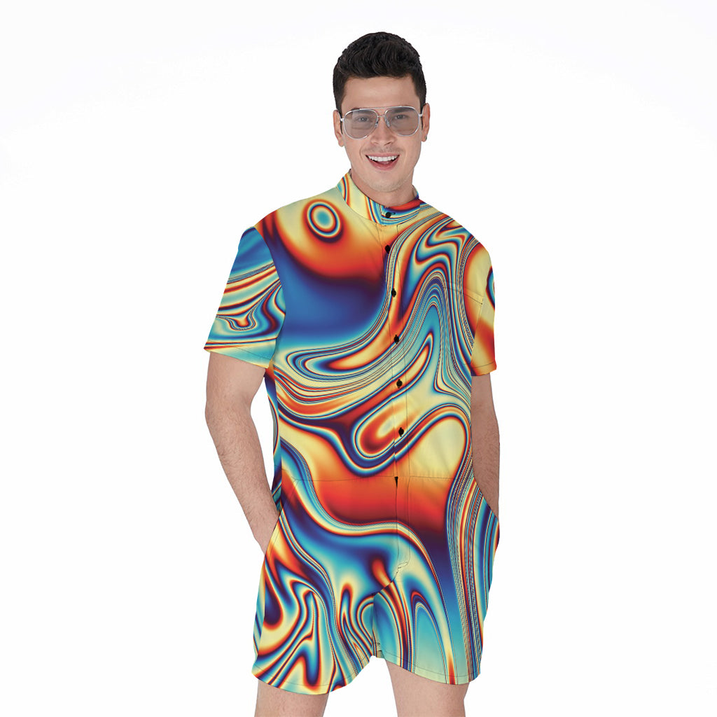 Psychedelic Wave Print Men's Rompers