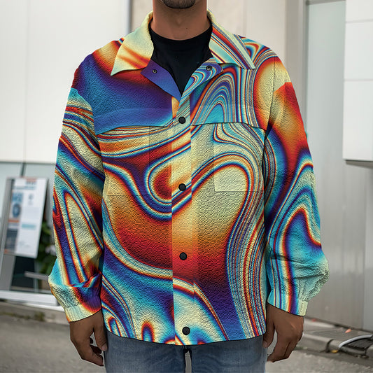 Psychedelic Wave Print Men's Shirt Jacket