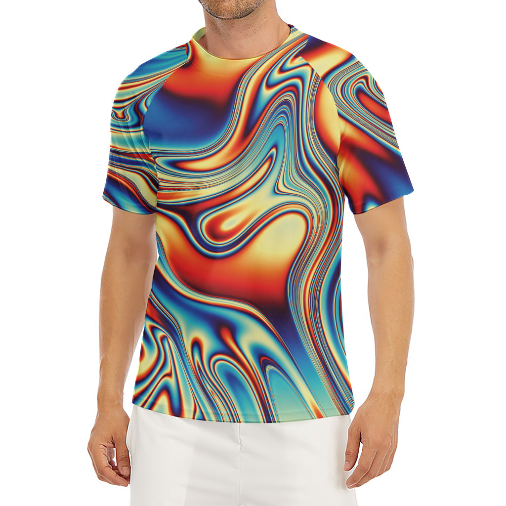 Psychedelic Wave Print Men's Short Sleeve Rash Guard