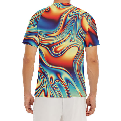 Psychedelic Wave Print Men's Short Sleeve Rash Guard