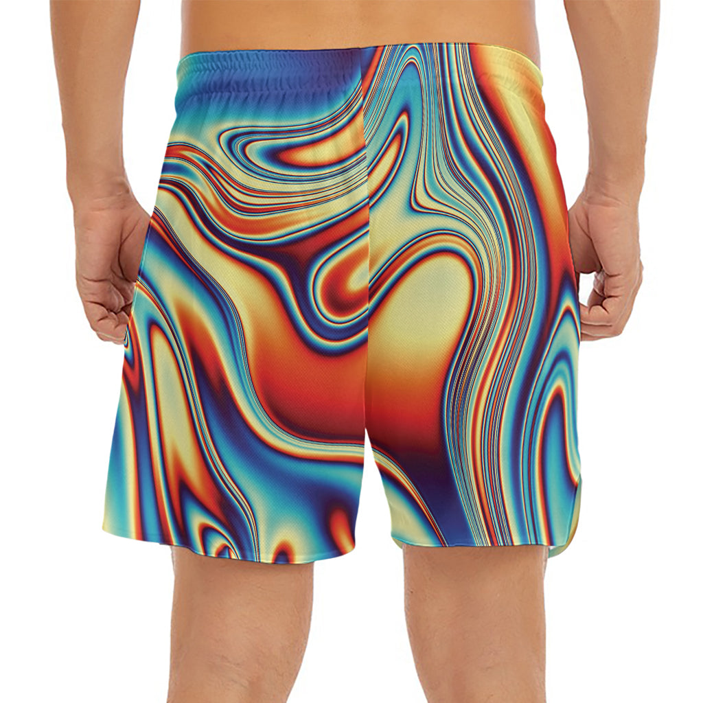 Psychedelic Wave Print Men's Split Running Shorts