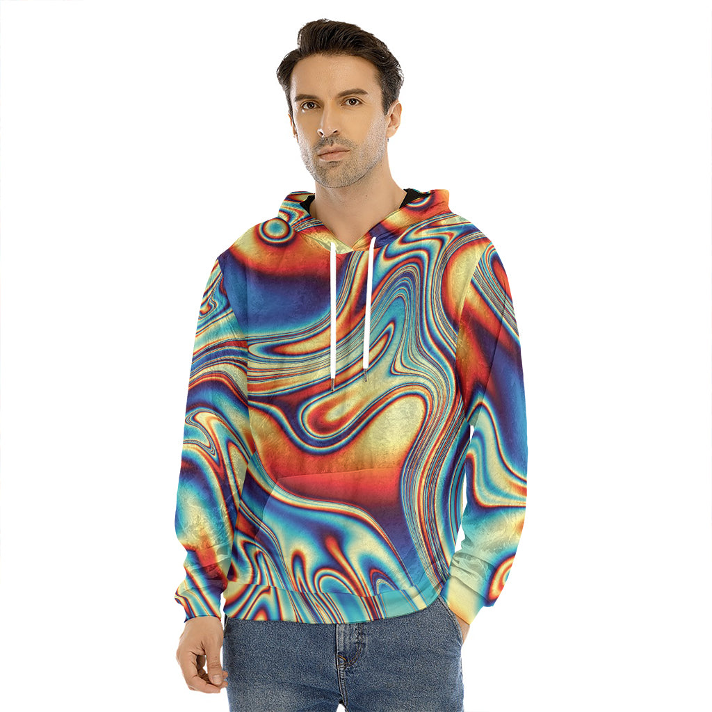 Psychedelic Wave Print Men's Velvet Pullover Hoodie