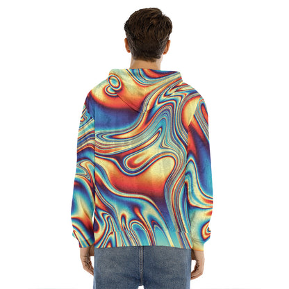 Psychedelic Wave Print Men's Velvet Pullover Hoodie