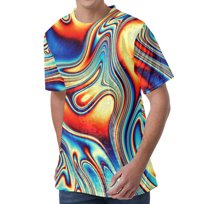 Psychedelic Wave Print Men's Velvet T-Shirt