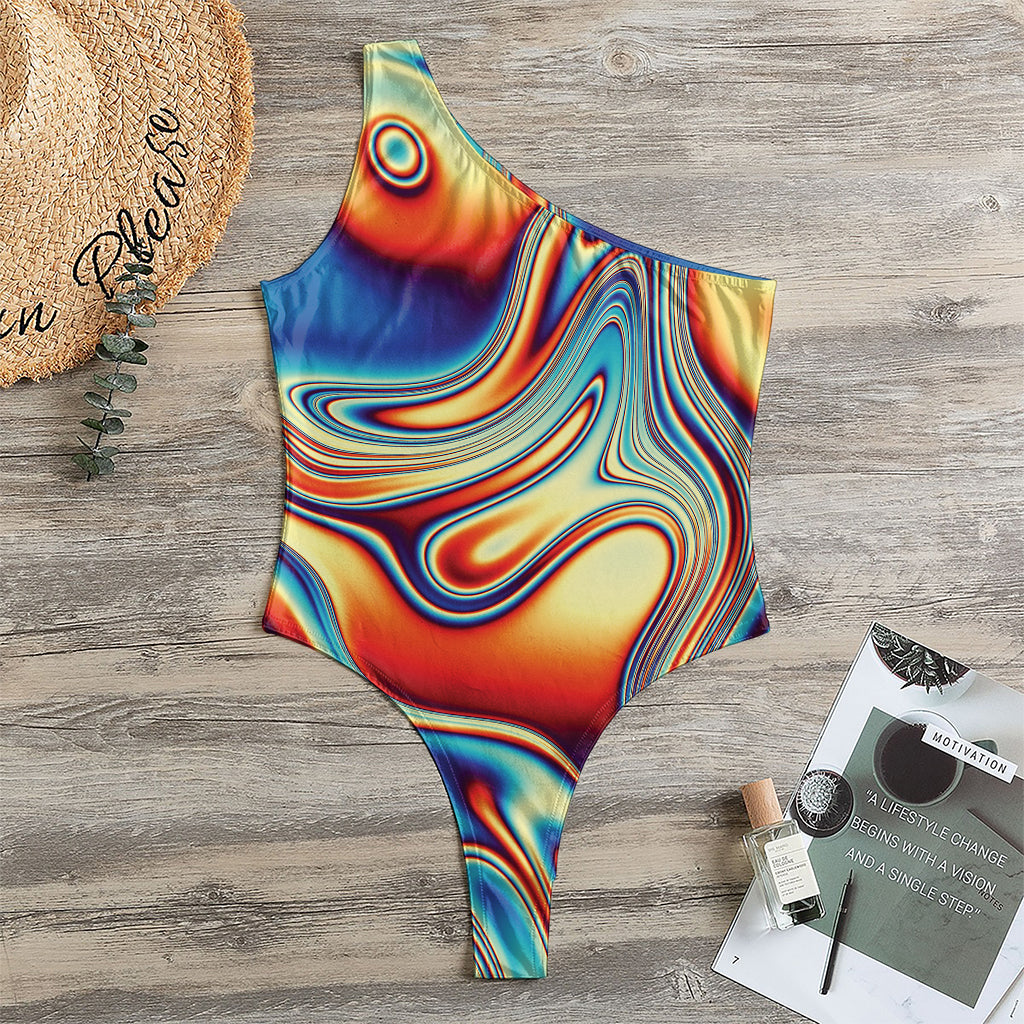 Psychedelic Wave Print One Shoulder Bodysuit