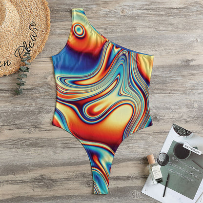 Psychedelic Wave Print One Shoulder Bodysuit