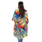 Psychedelic Wave Print Open Front Beach Cover Up