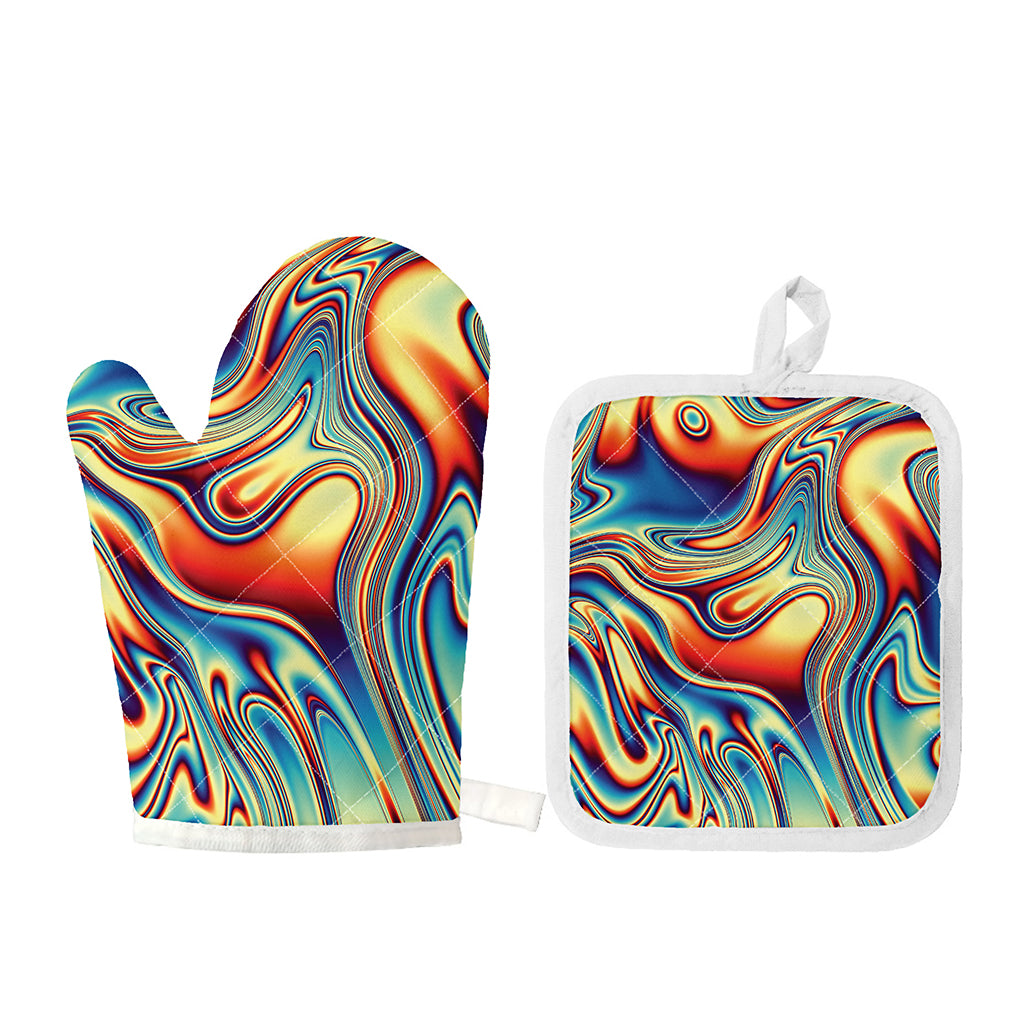 Psychedelic Wave Print Oven Mitt And Pot Holder Set