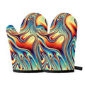 Psychedelic Wave Print Oven Mitts