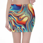 Psychedelic Wave Print Pencil Mini Skirt