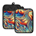 Psychedelic Wave Print Pot Holders With Pocket