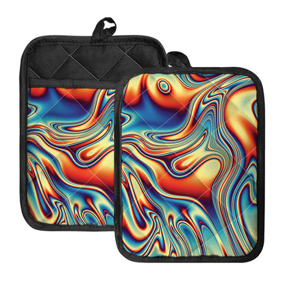 Psychedelic Wave Print Pot Holders With Pocket