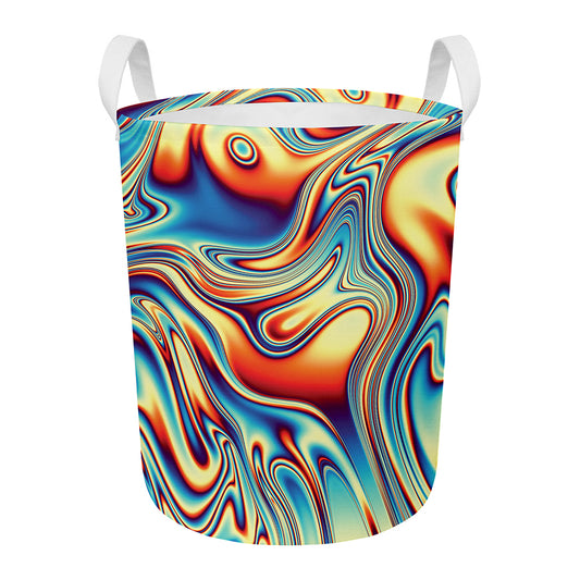 Psychedelic Wave Print Round Laundry Basket