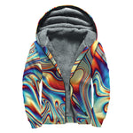 Psychedelic Wave Print Sherpa Lined Zip Up Hoodie