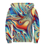Psychedelic Wave Print Sherpa Lined Zip Up Hoodie
