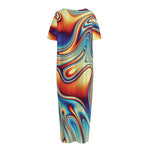 Psychedelic Wave Print Short Sleeve Long Nightdress