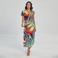 Psychedelic Wave Print Short Sleeve Maxi Dress