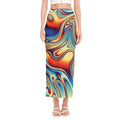 Psychedelic Wave Print Side Slit Maxi Skirt