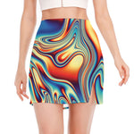 Psychedelic Wave Print Side Slit Mini Skirt