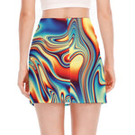 Psychedelic Wave Print Side Slit Mini Skirt