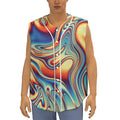 Psychedelic Wave Print Sleeveless Baseball Jersey