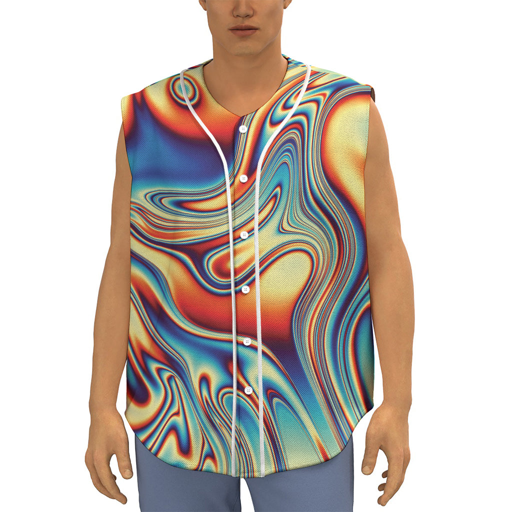 Psychedelic Wave Print Sleeveless Baseball Jersey