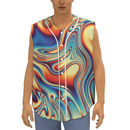 Psychedelic Wave Print Sleeveless Baseball Jersey