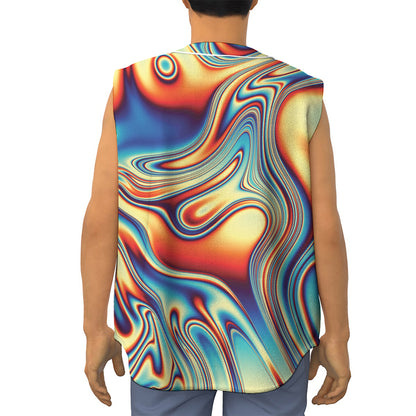 Psychedelic Wave Print Sleeveless Baseball Jersey