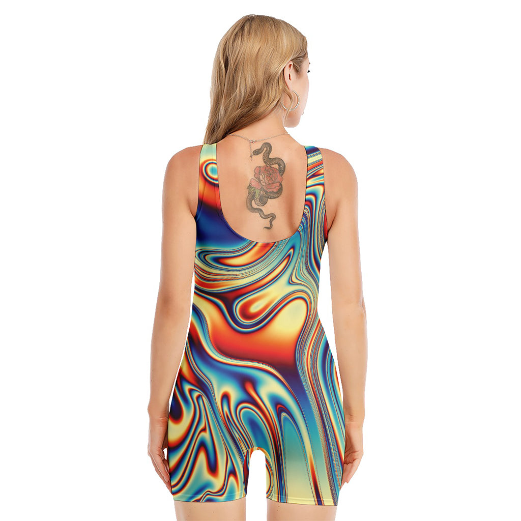 Psychedelic Wave Print Sleeveless One Piece Swimsuit