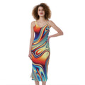 Psychedelic Wave Print Slim Fit Midi Cami Dress